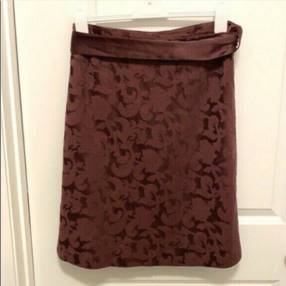 Old Navy Skirt Size 16 Maroon Satin Tie Belt Embossed Designs